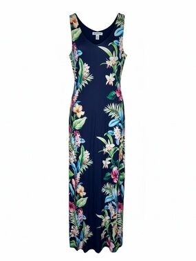 Sleeveless Navy Floral Maxi Dress rebuilt in bra liner - Tommy Bahama - M NWT